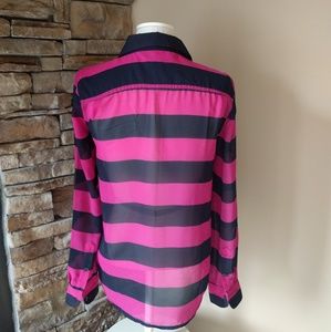 Banana Republic Tops - Banana Republic fucshia navy striped blouse Banana Republic Tops - Banana Republic fucshia navy striped blouse